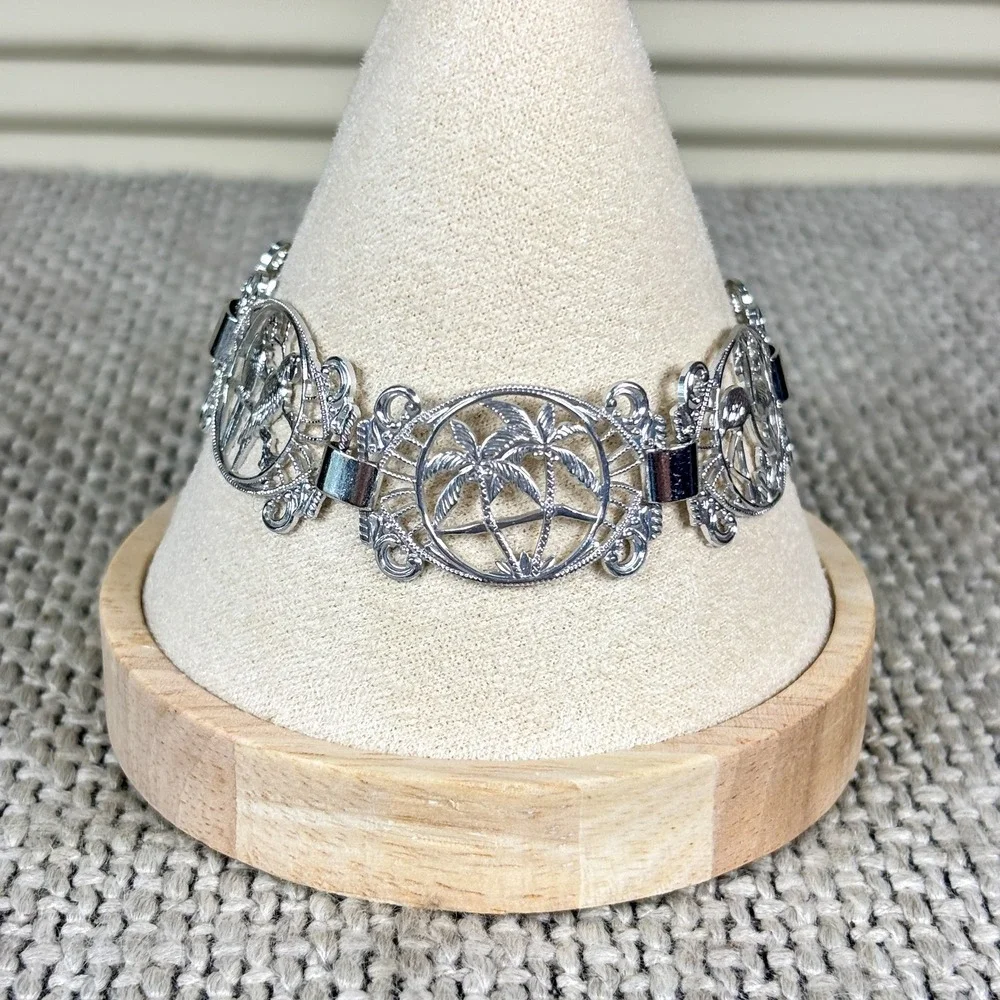 Vintage 1950s Textural Silver Tropical‎ Animal West Germany Filigree Bracelet